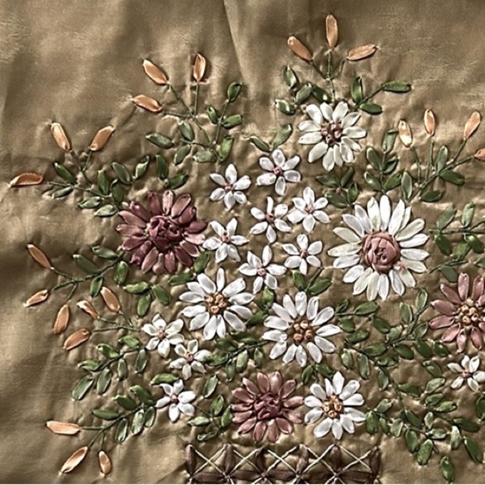 Silk Embroidered Floral Cushion Cover - Picture 2 of 6